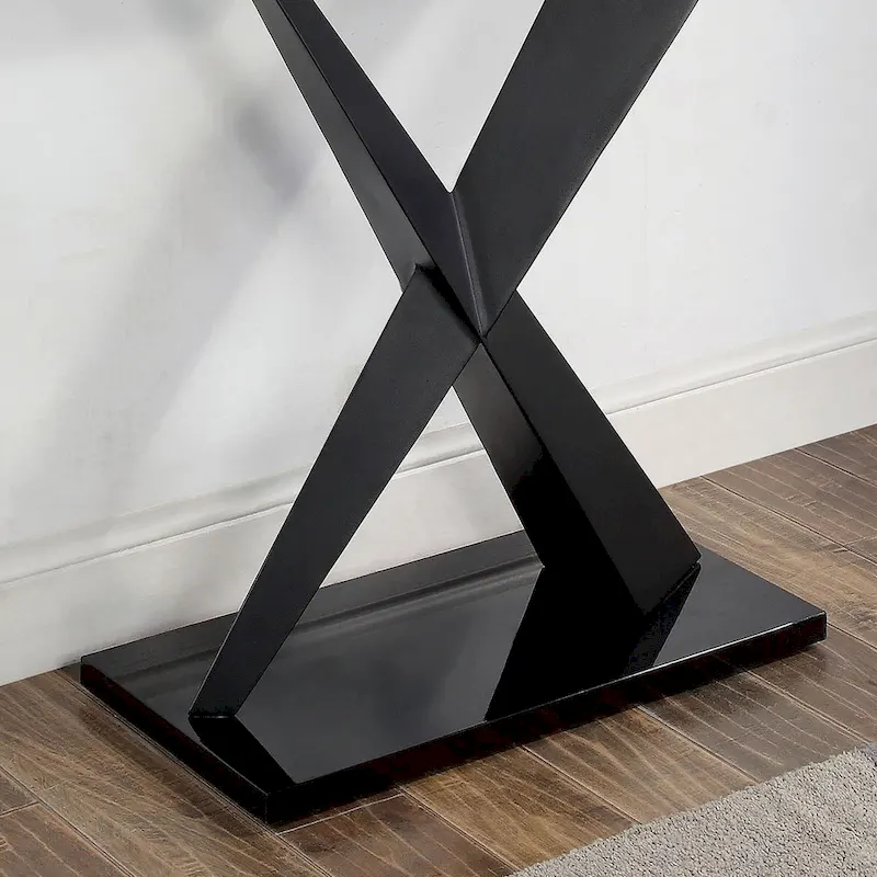 Black X-Base Glass Top Sofa Table