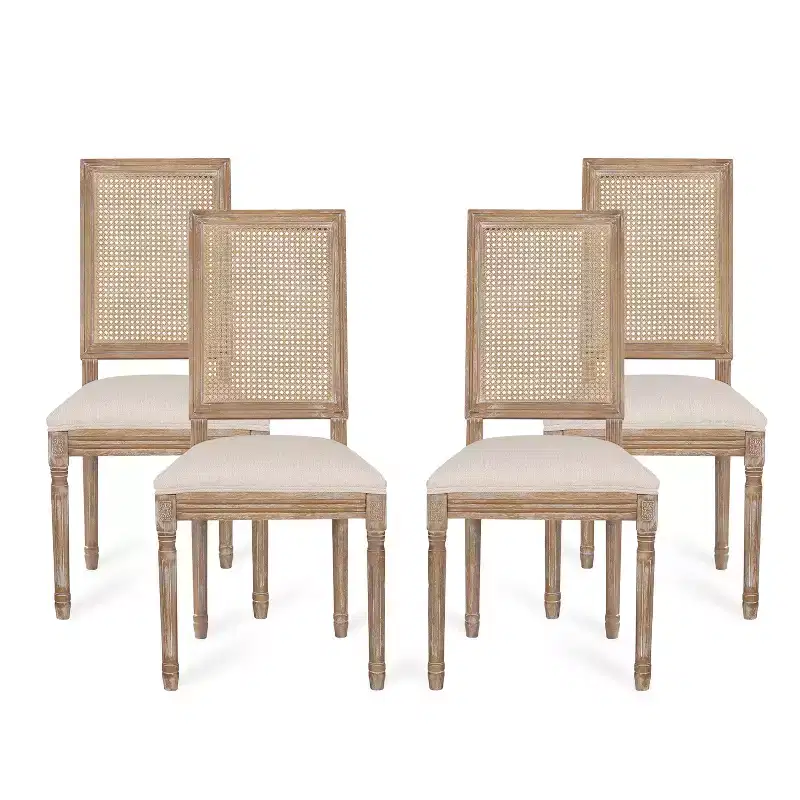 Christopher Knight Home Brownell French Country Wood and Cane Upholstered Dining Chairs (Set of 4)