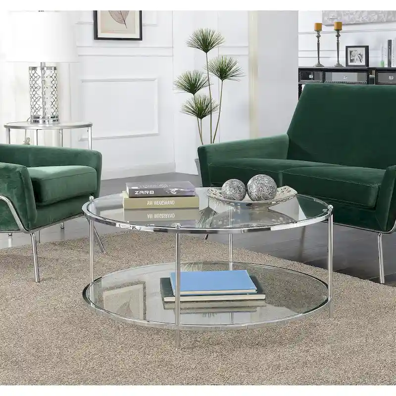 Convenience Concepts Royal Crest 2 Tier Round Glass Coffee Table