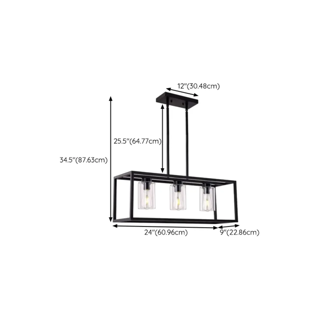 Industrial Black Metal Glass Cylinder Kitchen Island Pendant Light