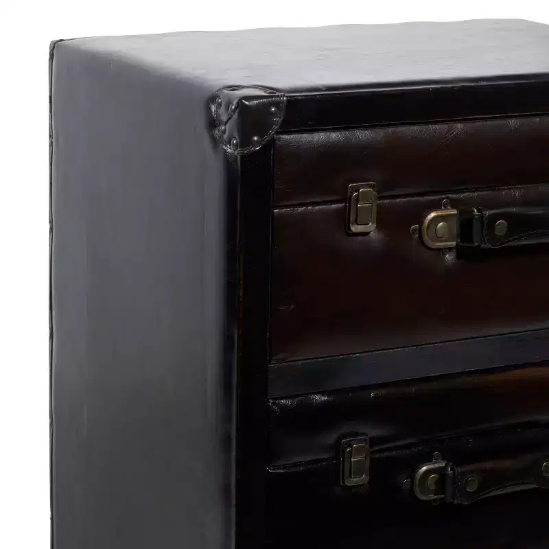 Traditional Wood and Faux Leather Cabinet Dark Brown - Olivia & May