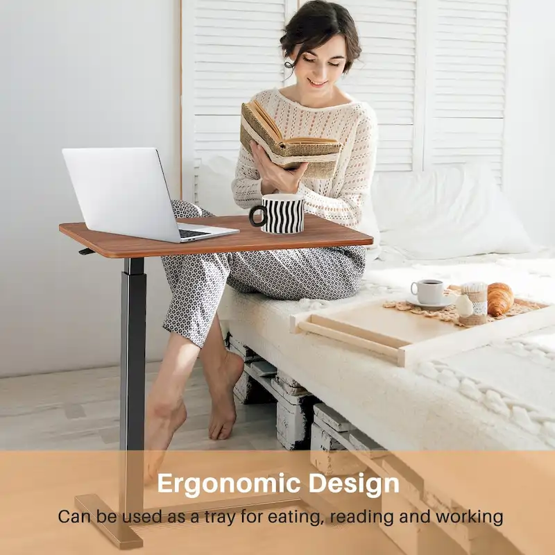 27.56 in. White Laptop Desk with Wheels, Adjustable Height Overbed Bedside Table Mobile Standing Desk