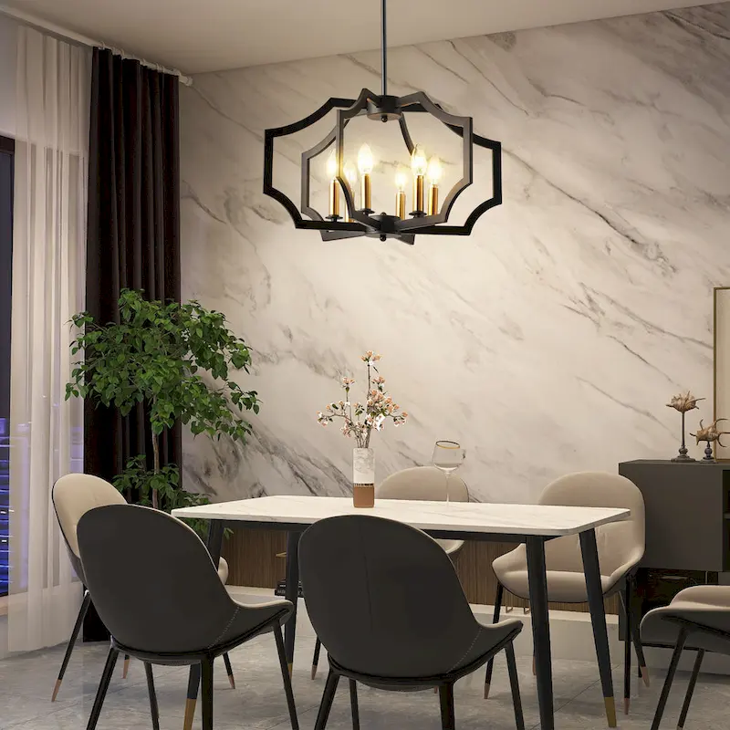 6-L Lantern Industrial Adjustable Metal Pendant Light Kitchen Island Chandelier - 11.8 x 21.3  - N/A