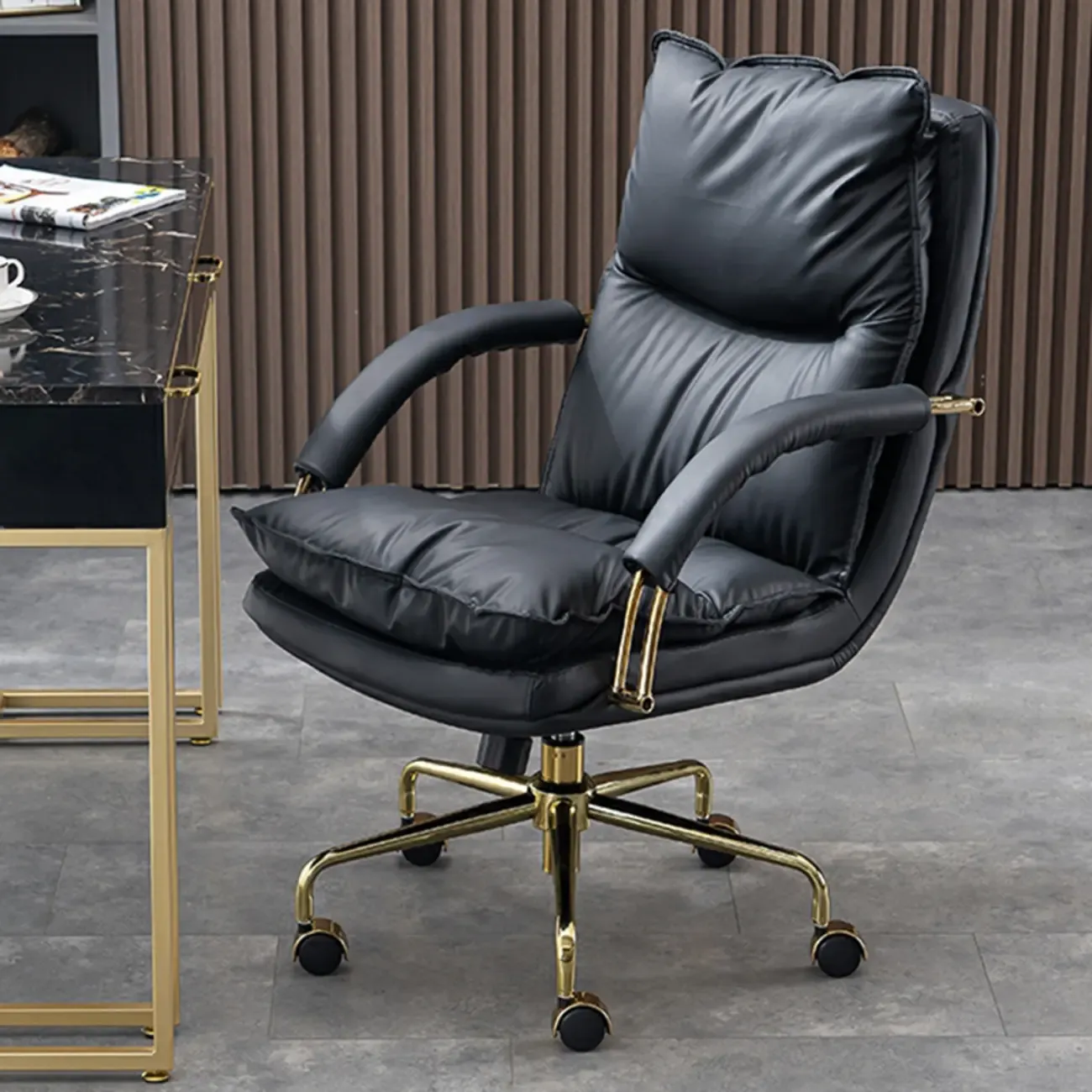 Brown Genuine Leather Ergonomic Wheeled Office Chair