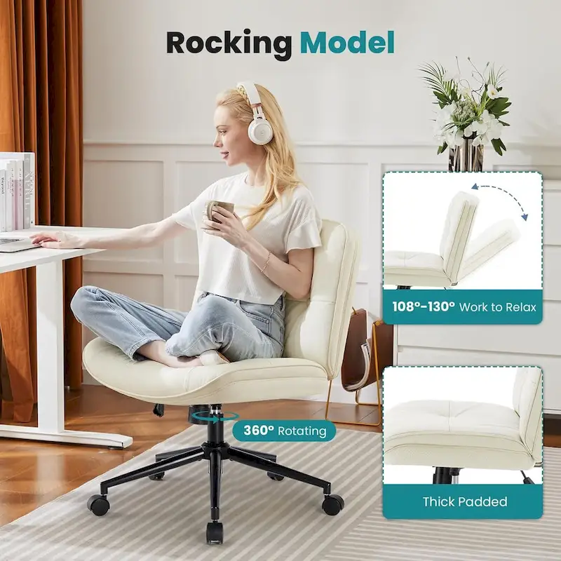 Khaki / Beige / Black PU Leather Armless Desk Chair with Wheels, 360° Swivel, Single Seat