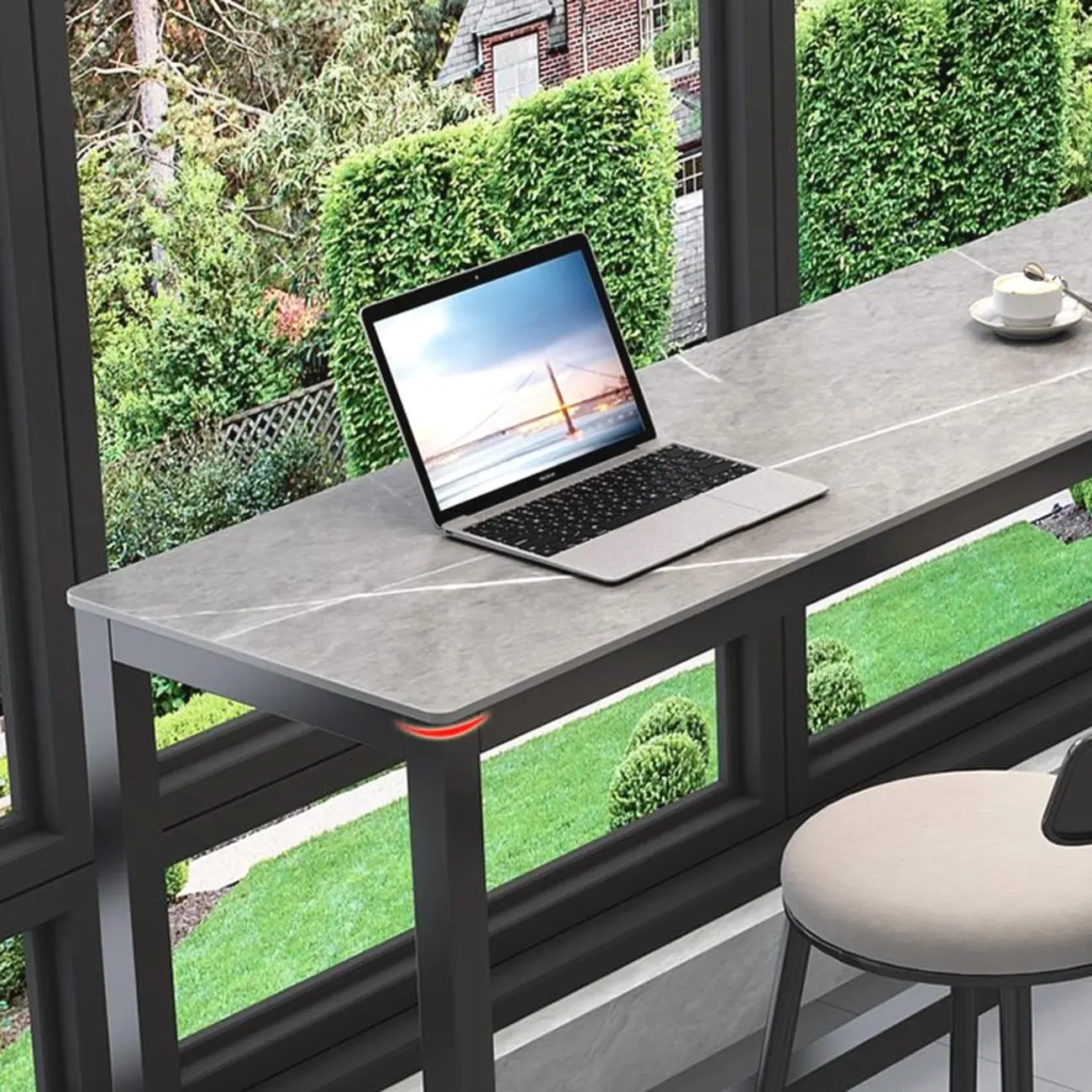 Modern Gray Quartz Metal Legs Bar Tables