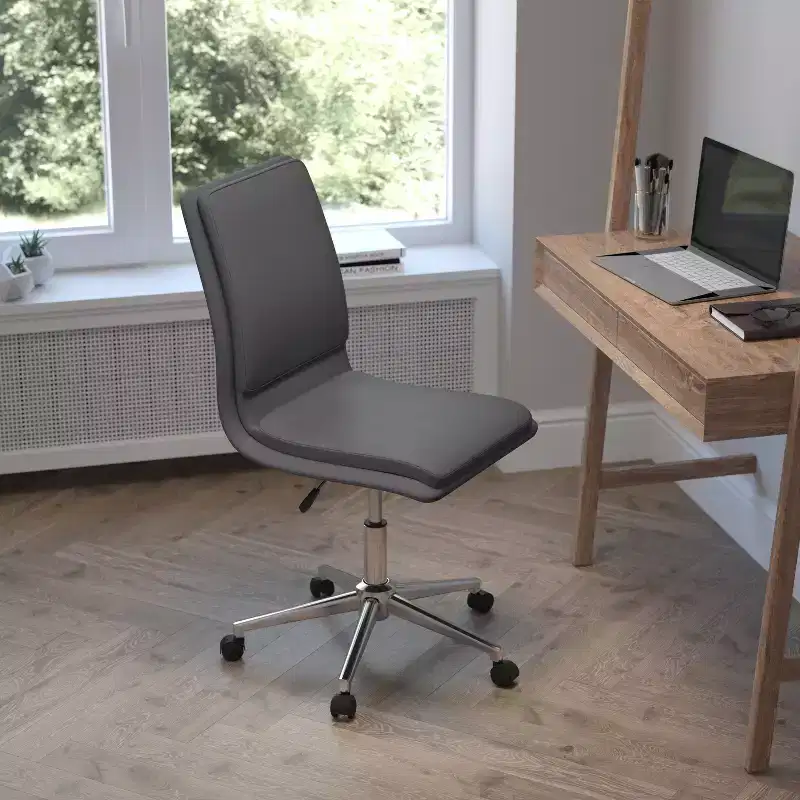 Emma and Oliver Modern Faux Leather Upholstered Mid-Back Home Office Chair with 5 Star Base and Pneumatic Seat Height Adjustment