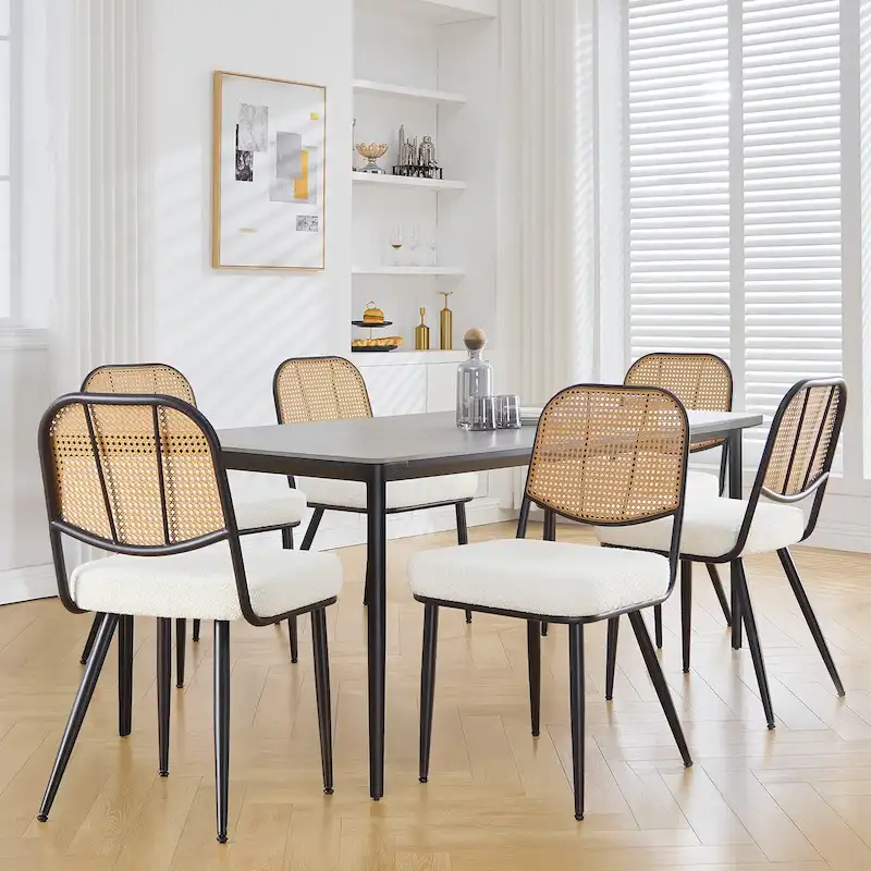 Upholstered Rattan Dining Chairs Side Chair Set of 2 - 33.86H x 18.9W x 22.83D