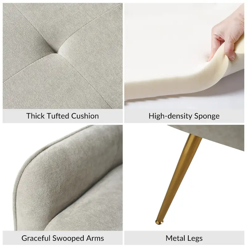 Luis Modern Upholstered Low Back Bench with Sturdy Golden Metal Tapered Leg by HULALA HOME