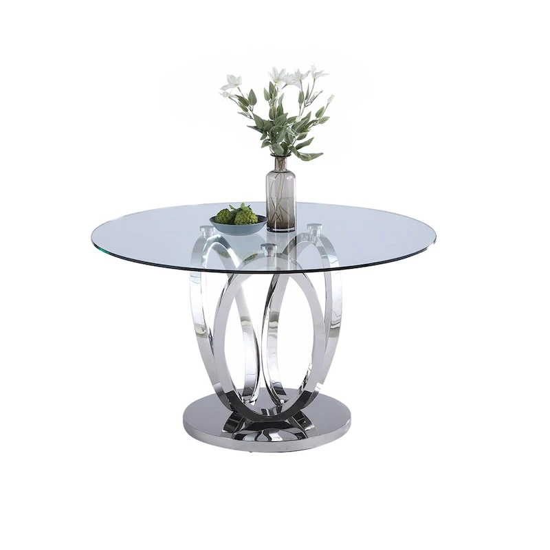 Somette Ema Round Glass Top Dining Table - Steel