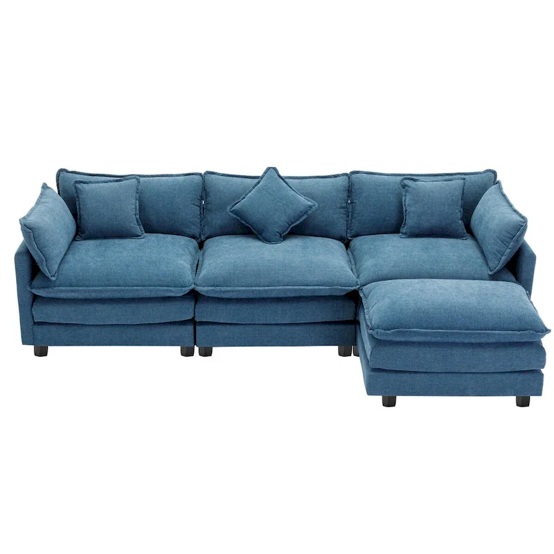 L-Shape Chenille Upholstered Sofa with Ottoman