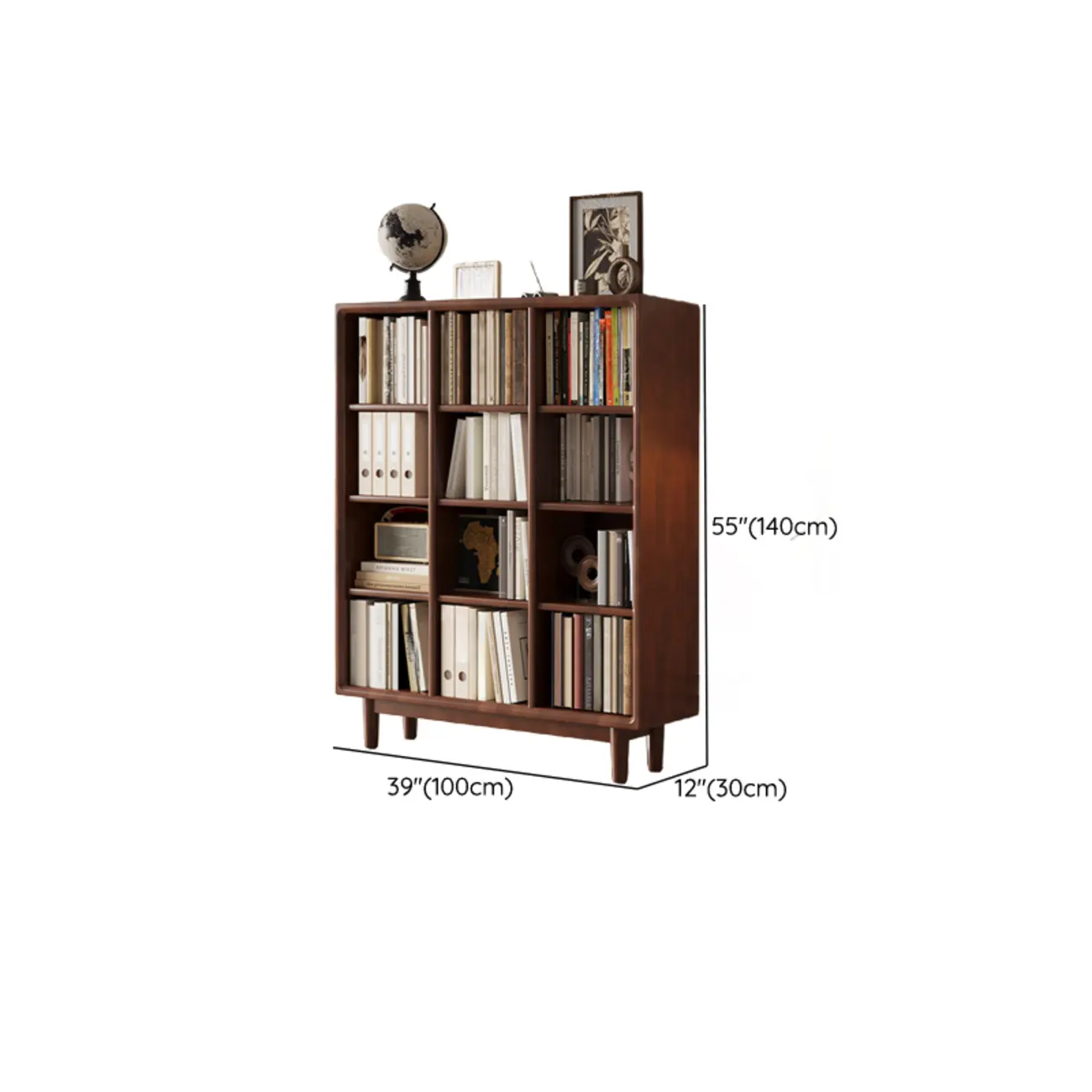 Mid Century Modern Oak Wood Closed Back Standing Bookcase