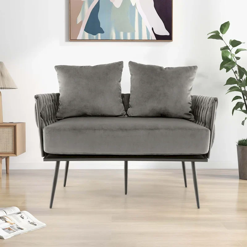 Costway Modern Loveseat Sofa Upholstered Dutch Velvet Couch with Woven - See Details