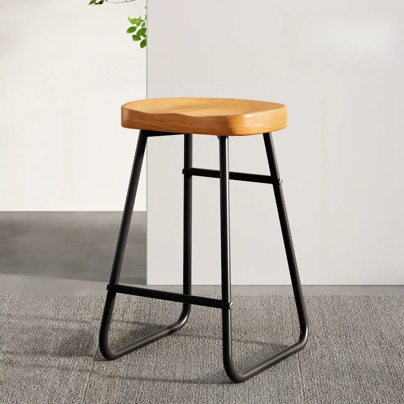 Brown Saddle Backless Counter Bar Stools with Footrest