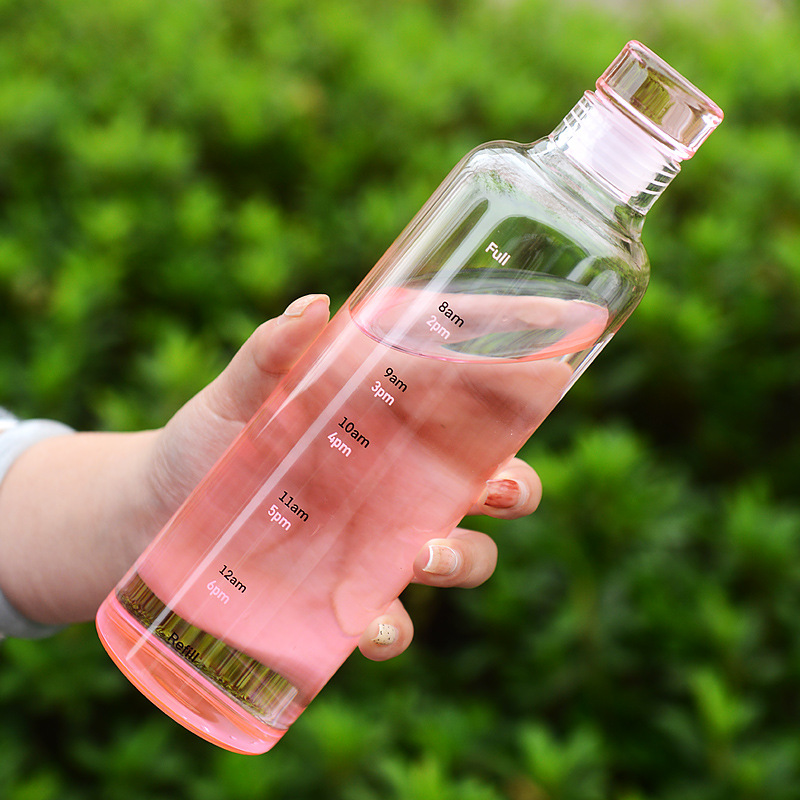 500ML Pink Gradient Time Marker Glass Water Bottle
