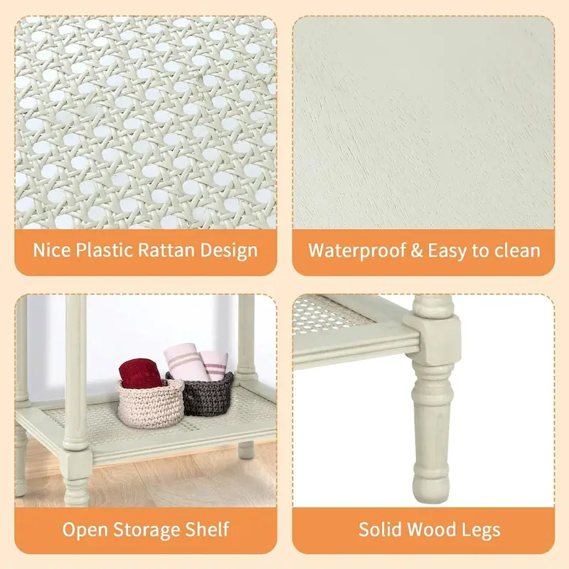Copper Grove Reine Cream Side Table with Rattan Shelf