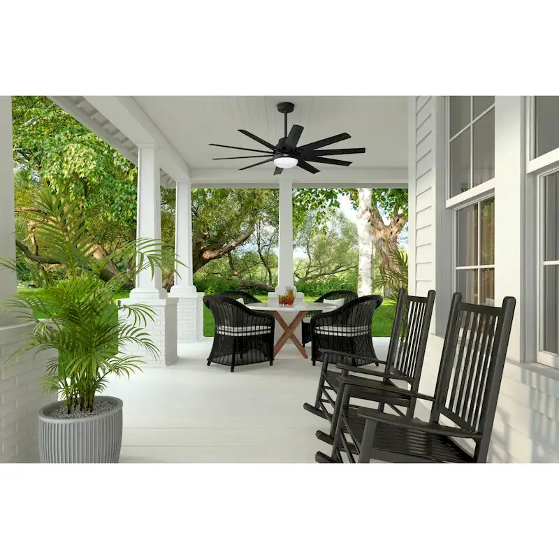 Hunter 60  Overton Damp Rated Ceiling Fan with LED Light Kit and Wall Control - Windmill, Transitional, Modern - ENERGY STAR