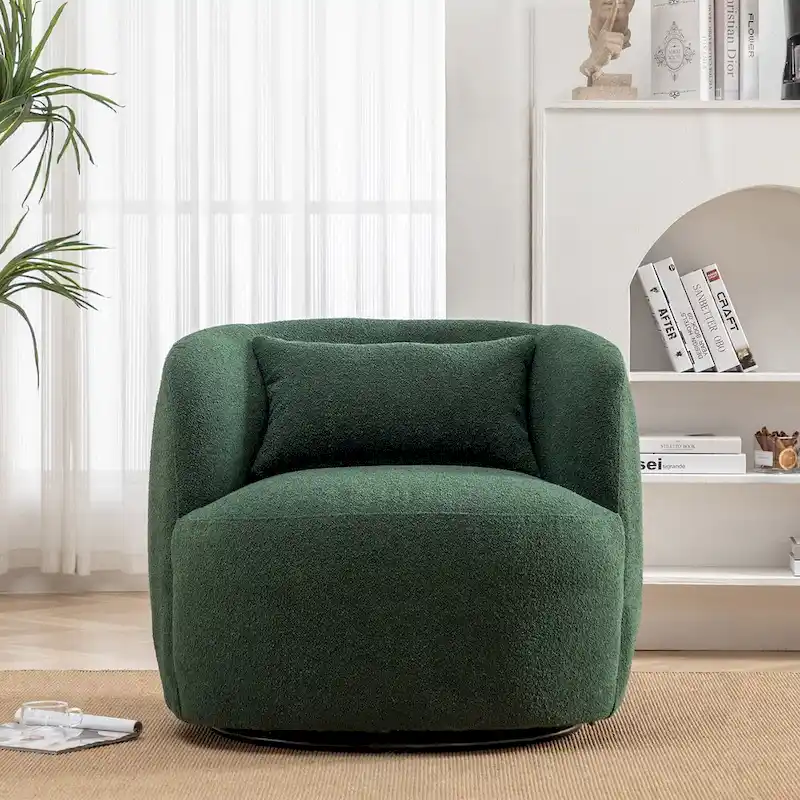 KINWELL 34 Poly Blend Boucle Fabric Upholstered Swivel Armchair