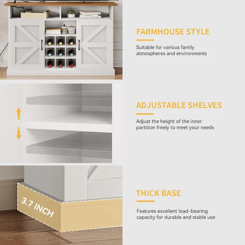 52Farmhouse Coffee Bar Cabinet with Floating Shelf - 15.75D x 52W x 34H