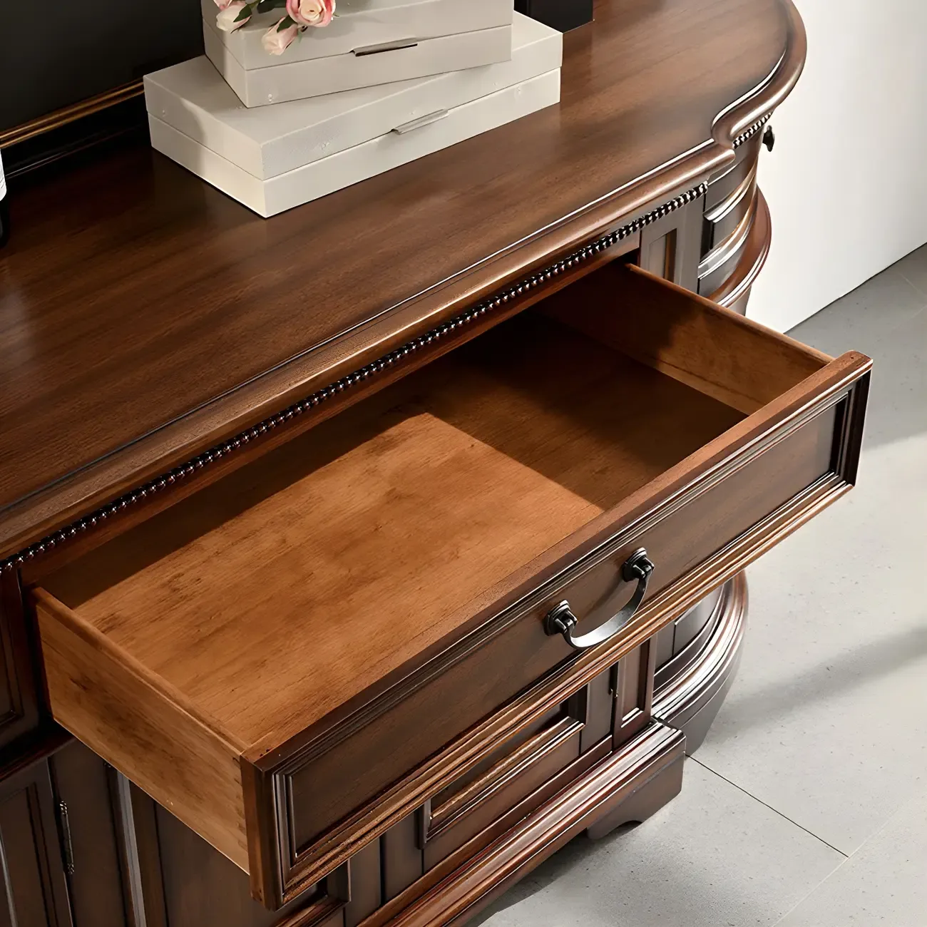 Traditional Brown Wooden Sideboard with Drawers and Cabinets