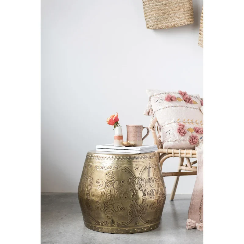 Debossed Metal Drum Side Table