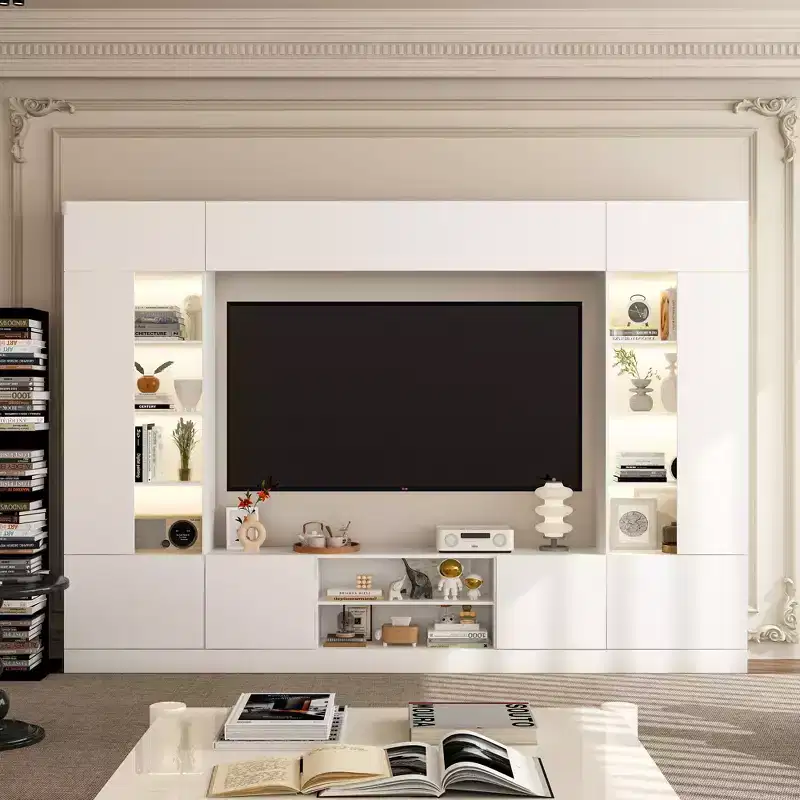 Famapy Large Entertainment Center All - Encompassing TV Entertainment Center: Aesthetic & Practical Living Room Essential