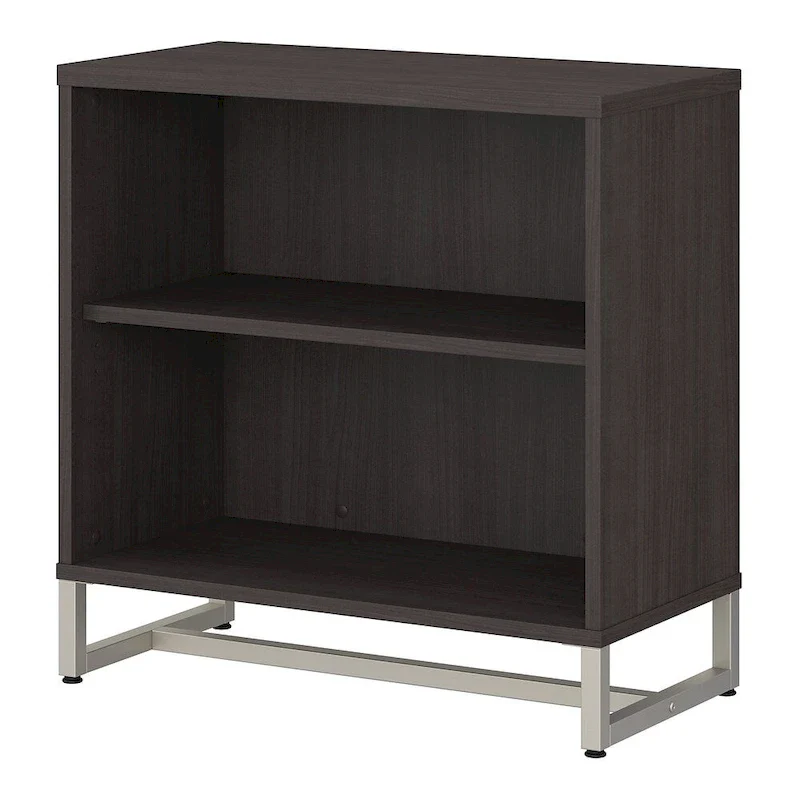 Grey / Tan / White / Taupe / Brown 2-Shelf Bookcase Cabinet with Metal Base