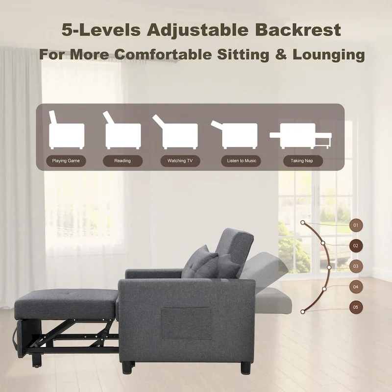 Single Sofa Bed with Pullout Sleeper with 1pc Lumbar pillow