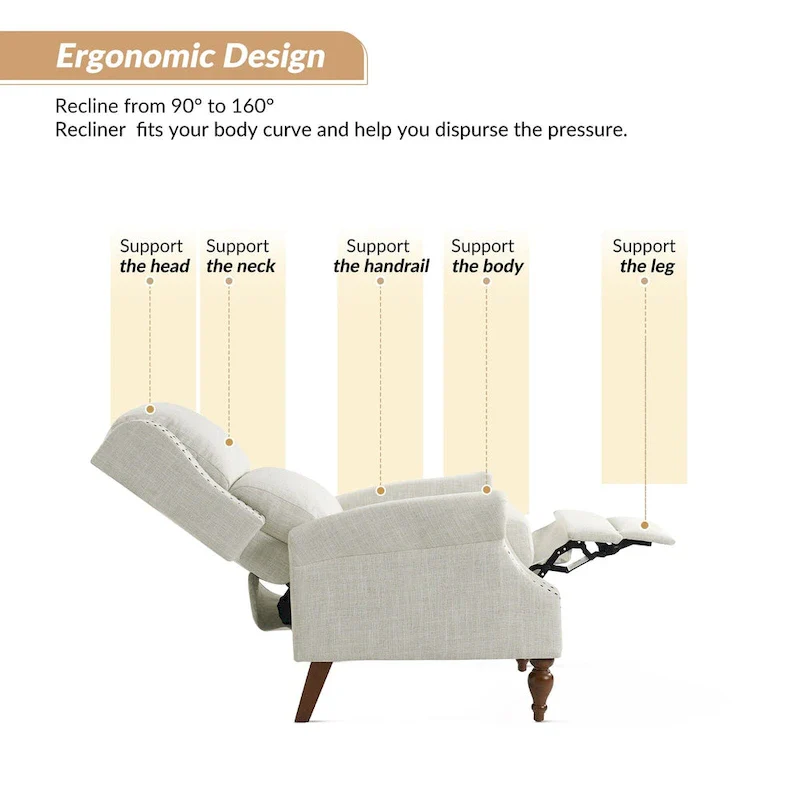 Traditional Roll Arm Manual Recliner with Solid Wood Legs