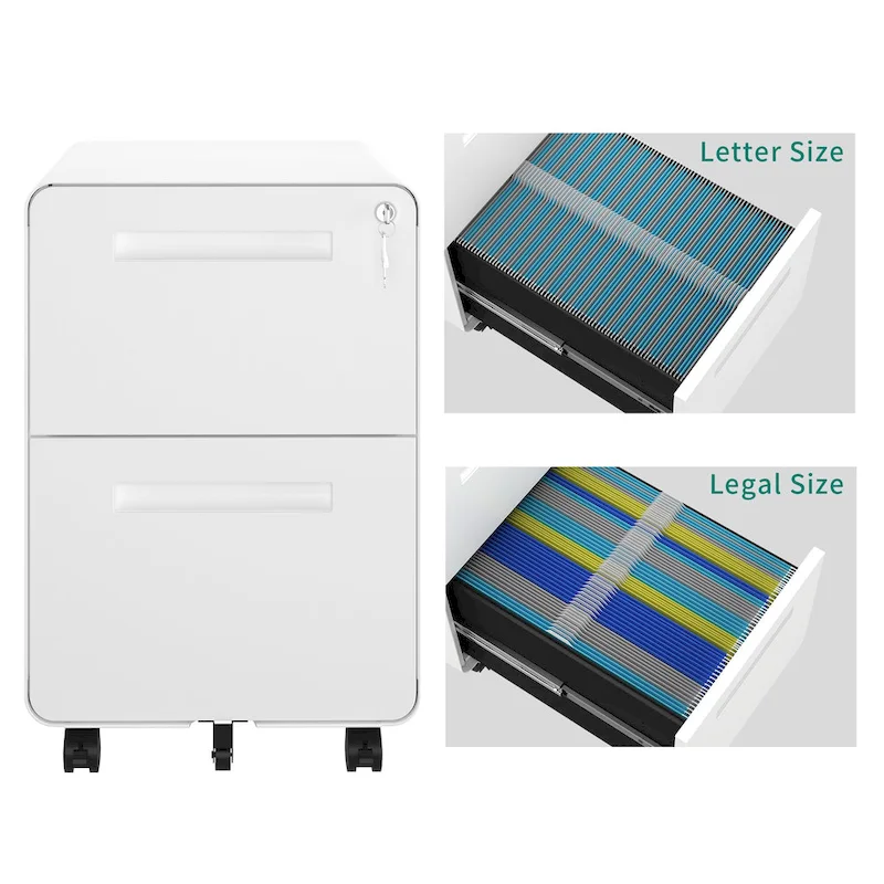 Black / White 2-Drawer Rolling Locking Steel File Cabinet – Single Unit