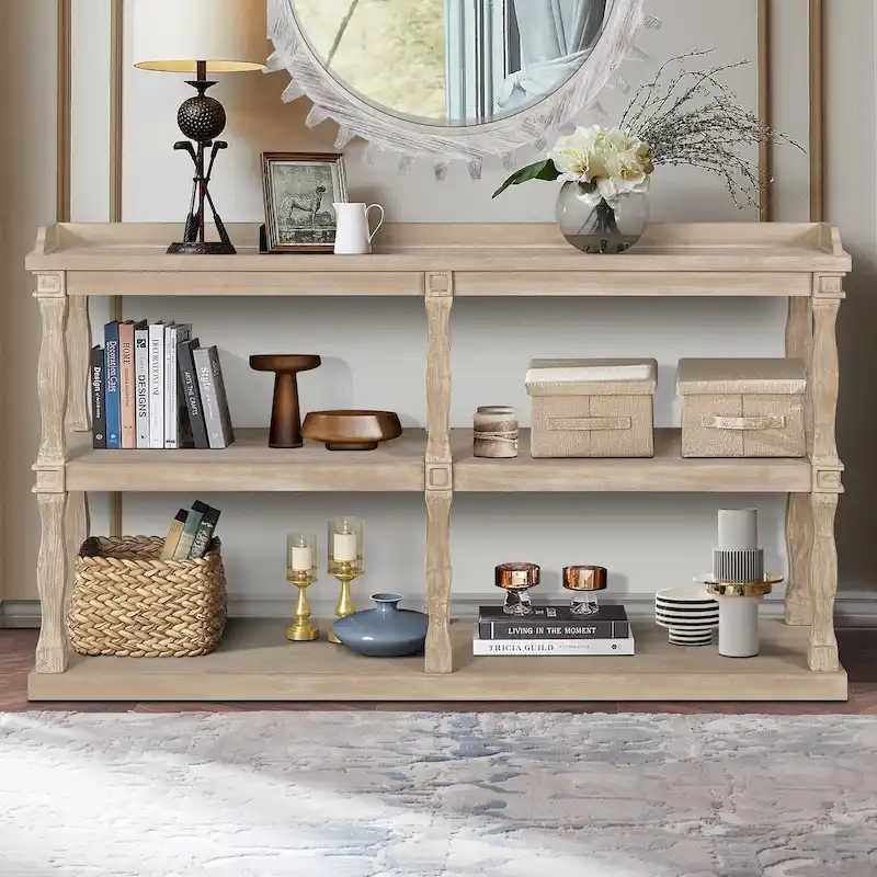 Console Table with 3-Tier Open Storage Spaces - N/A