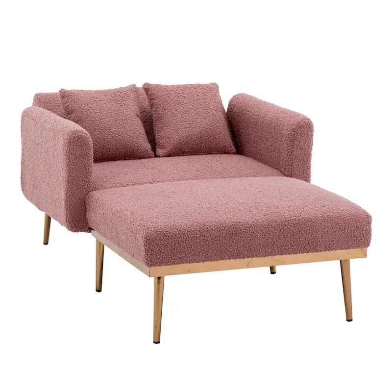 Teddy Fabric Upholstered Living Room Sleeper Sofa Chair With Rose Golden feet