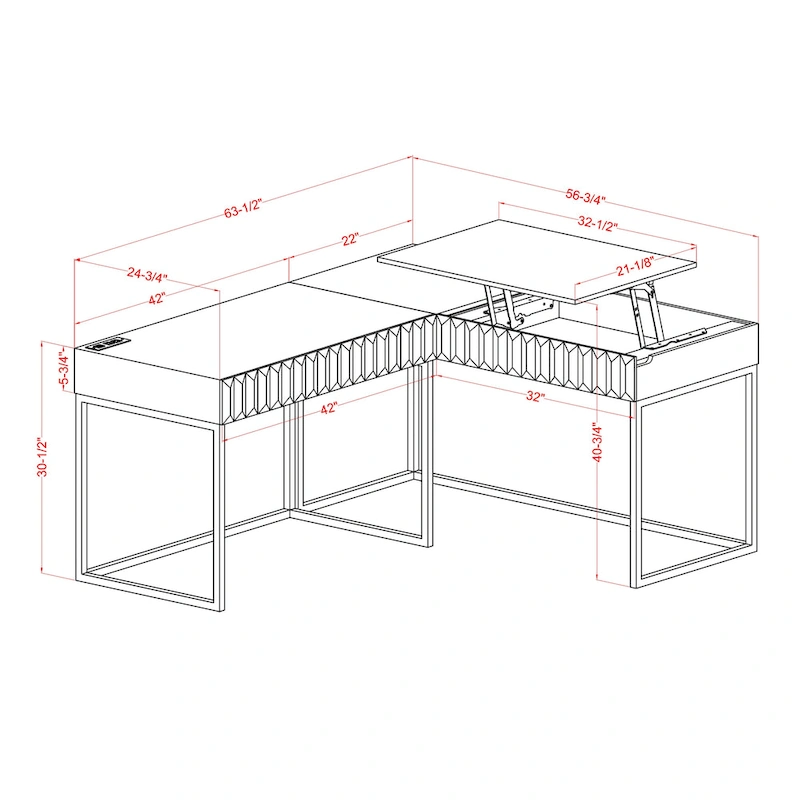 Bird Glam Metal Lift-top L-Shaped Computer Desk with USBs by Furniture of America