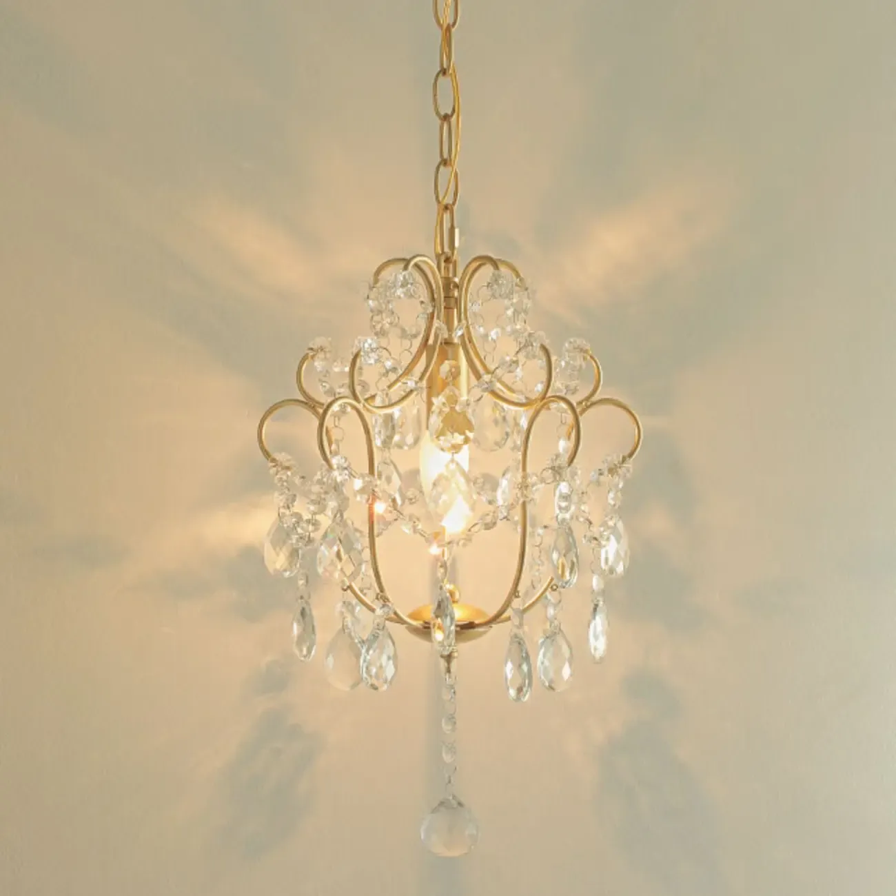 Elegant Gold Crystal Mini Kitchen Pendant Light Adjustable Chain