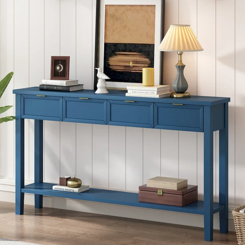 High-Quality Entryway Console Table with 4 Spacious Drawers & 1 Bottom Shelf