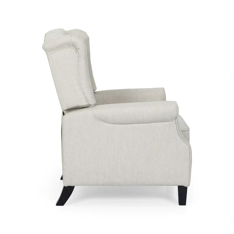 Modern Wingback Push-Back Recliner with Footrest, Button-tufted, Birch Legs
