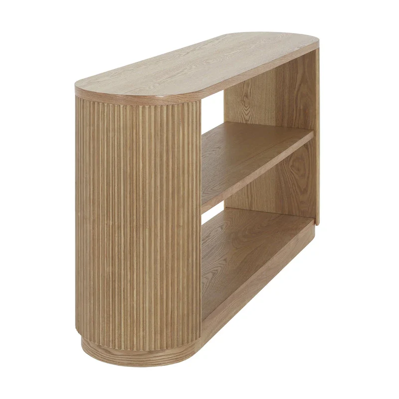 Modern Entryway Table (with Open Shelving and Elegant Wood Grain Design)