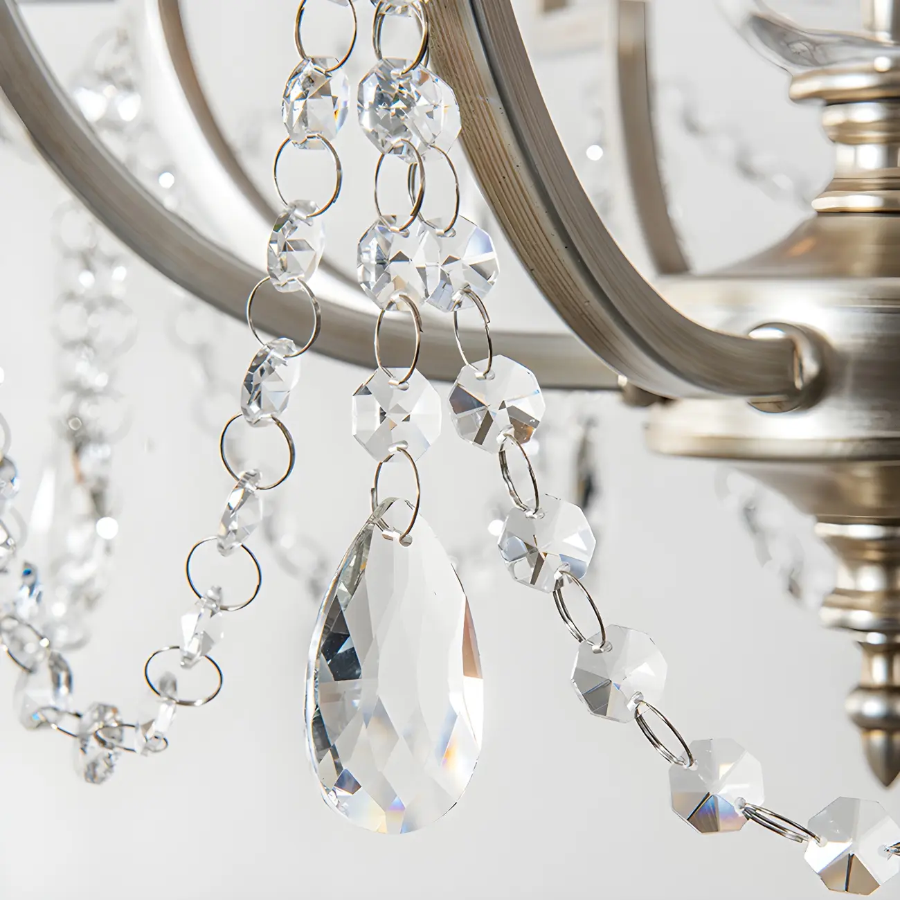 Adjustable Hanging Silver Crystal Candelabra Chandelier