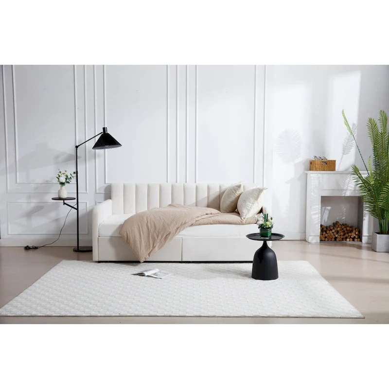 Epiphyllum Modern Velvet Twin Daybed with 2 Drawers and Ribbed Tufted Backrest by Christopher Knight Home