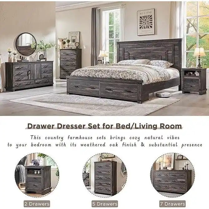 Farmhouse 8 Drawer Dresser, Wood Long Chest of Drawers, Closet Dresser