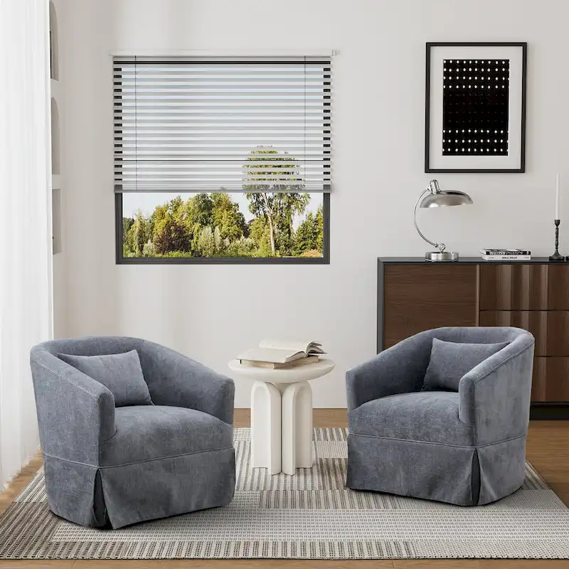 Ouyessir Set of 2 Swivel Barrel Chair 360 Degree Upholstered Accent Chair Fabric Armchair