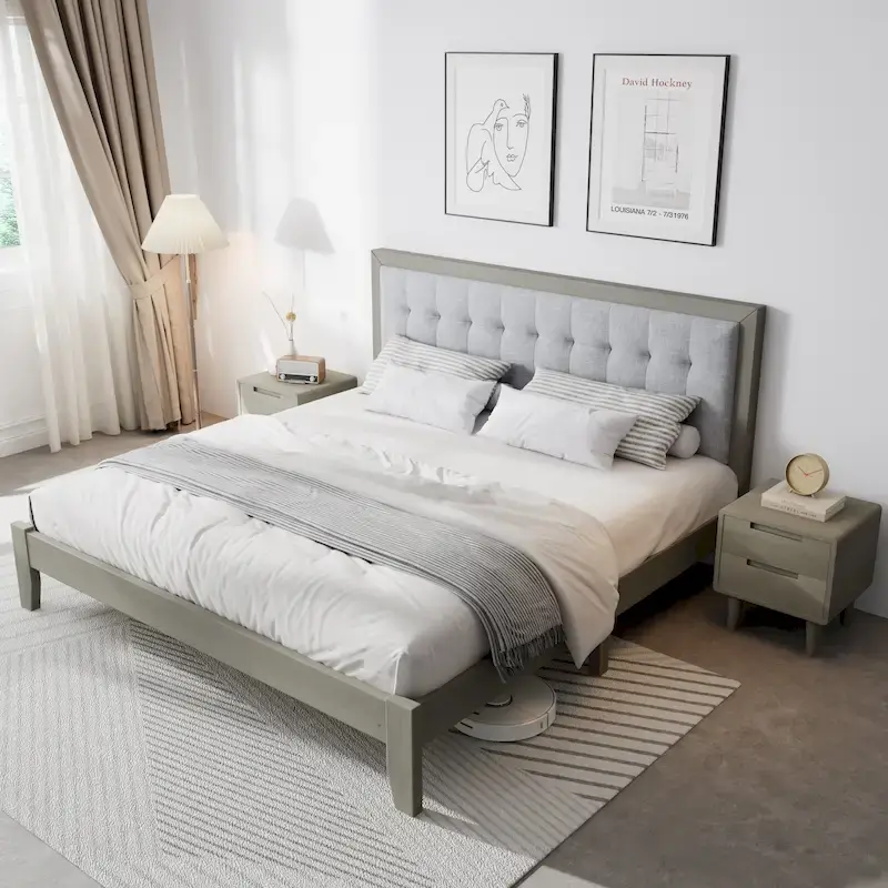 Christopher Knight Home - Emery Mid-Century Panel Bed Frame with Tufted Headboard