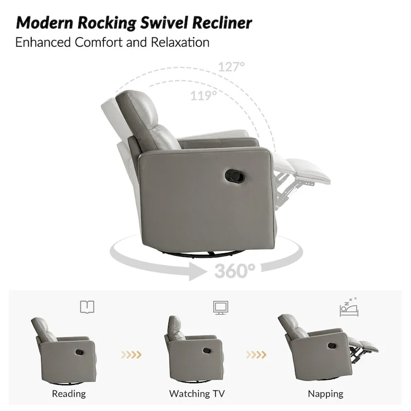 Josefa Modern Genuine Leather Swivel Rocker Recliner Set of 2 by