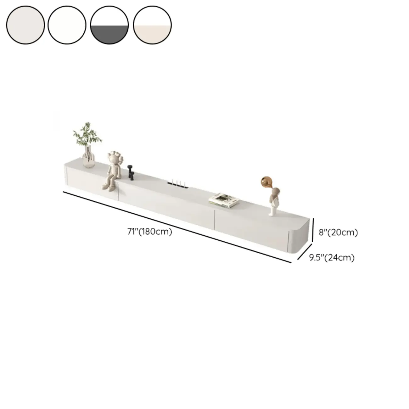 71 Off-White Long Floating Wood Cable Management TV Stand