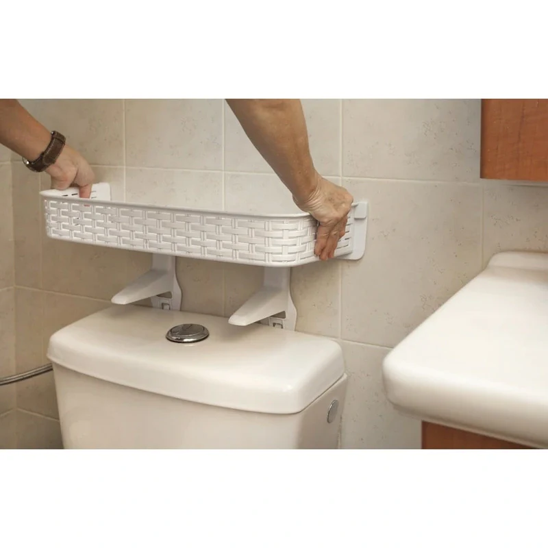 White Rattan-Style Recycled Plastic Over-Toilet Bathroom Shelf