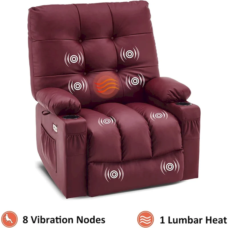 MCombo Large Power Swivel Glider Rocker Recliner Chair with Massage and Heat, Faux Leather 7748