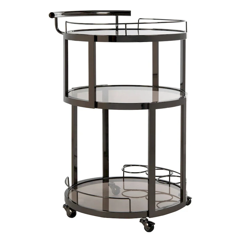 SAFAVIEH Sueann 3 Tier Round Bar Cart-Gold / Tea - 22.1 x 19.7 x 34.3 - 22Wx20Dx34H