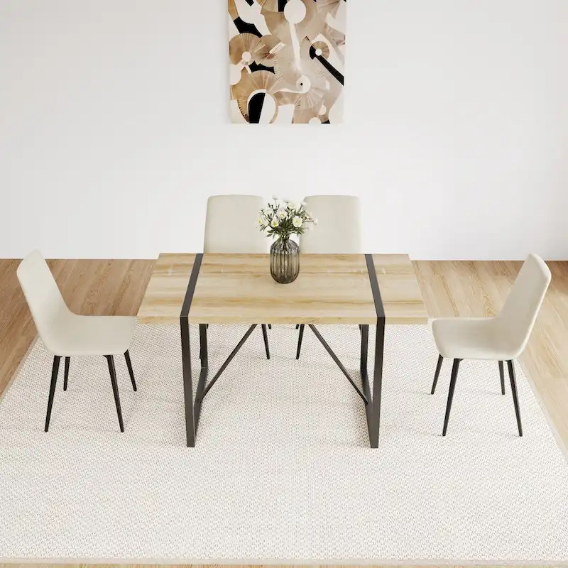 Wood Colour Dining Table and Modern Dining Chairs, Mid Century Wooden Kitchen Table, Metal Base & Legs