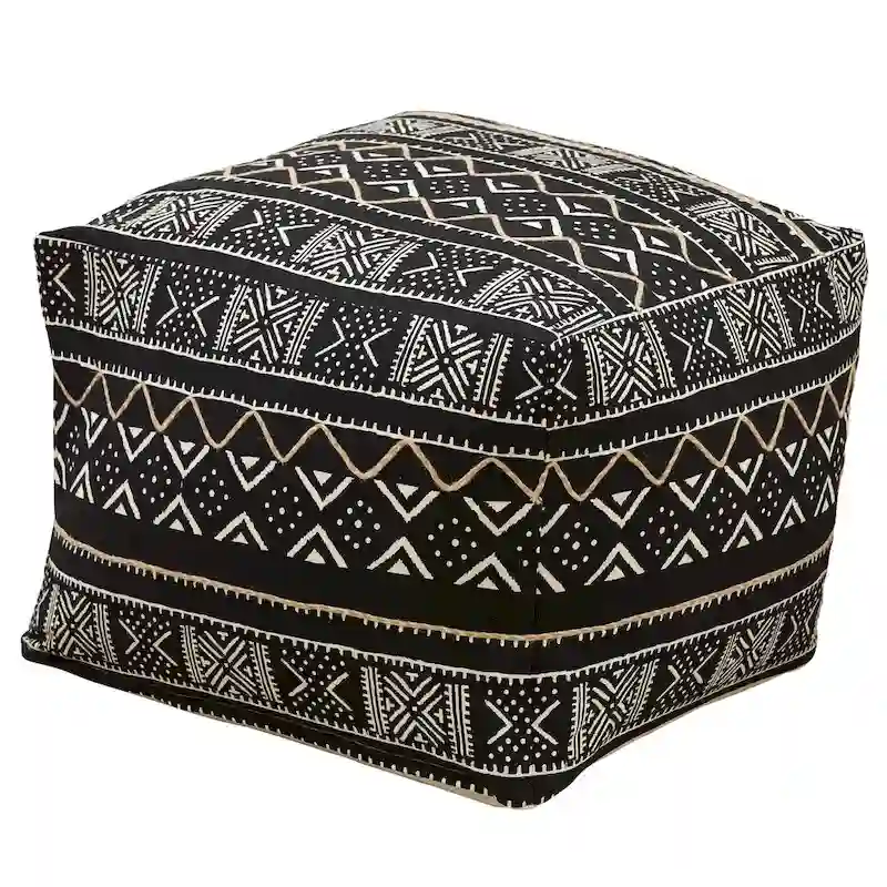 Floor Pouf With Dark Mudcloth Design