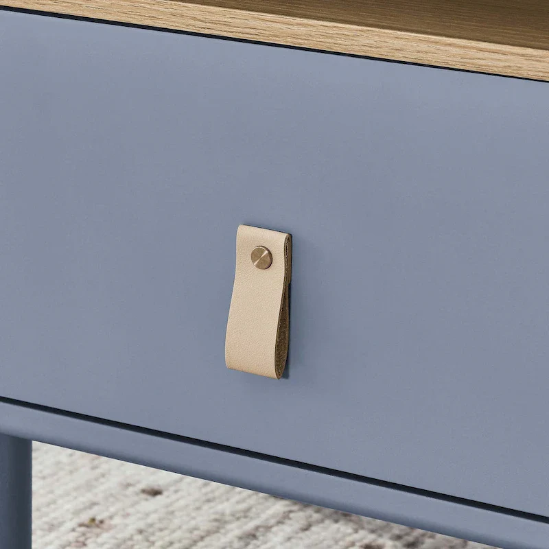 Nightstand - MDF & Solid Wood, 1 Drawer, Open Shelf, Leather Handles, 18.9W x 21.65H, Modern